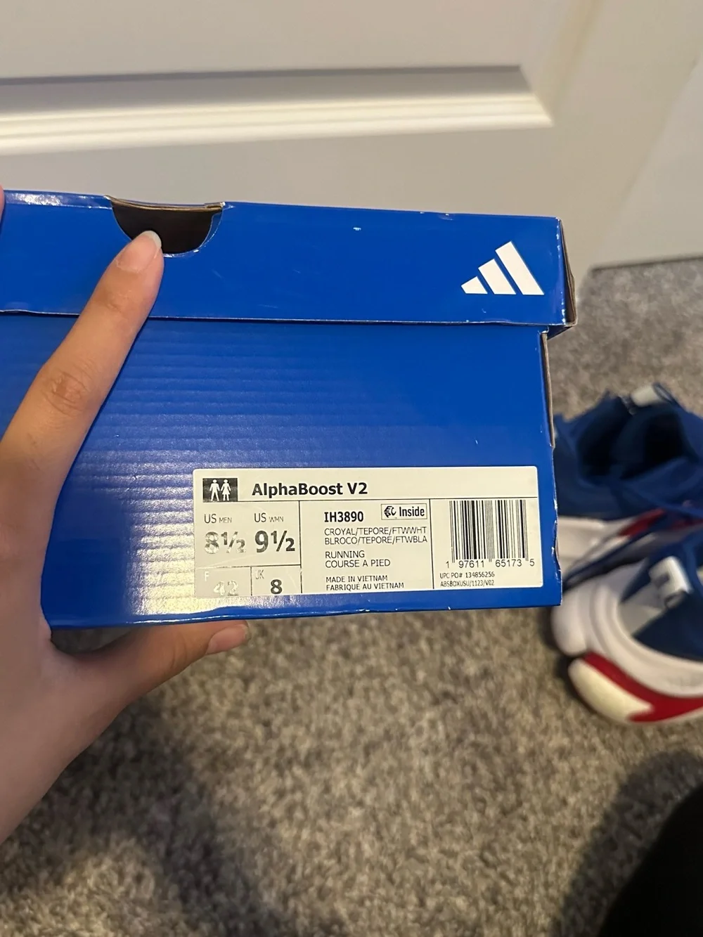 adidas Alphaboost V2 White Blue Red Athletic Shoes